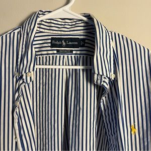 mens Large Ralph Lauren Blue Vertical Stripe Button Down